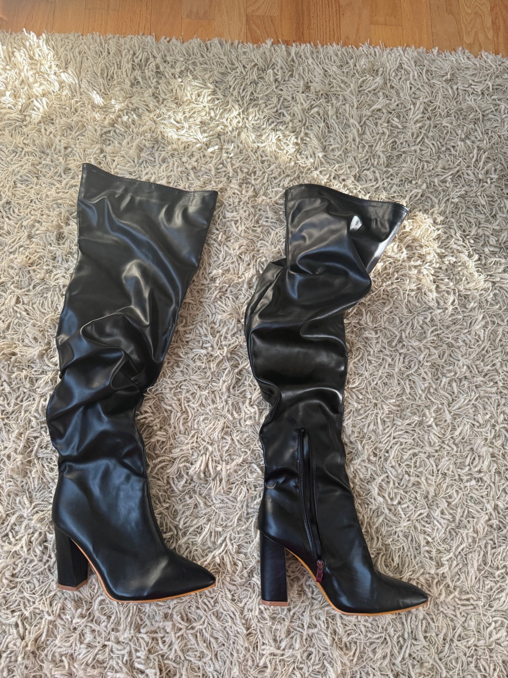 Fashion Nova Black Over-the-Knee Slouchy High Heel Boots